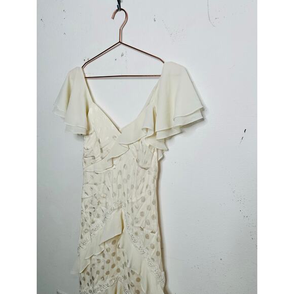 THREE FLOOR White Polka Dot Textured Hourglass Ruffle Trim Perle Dress sz US 2 - Picture 6 of 16